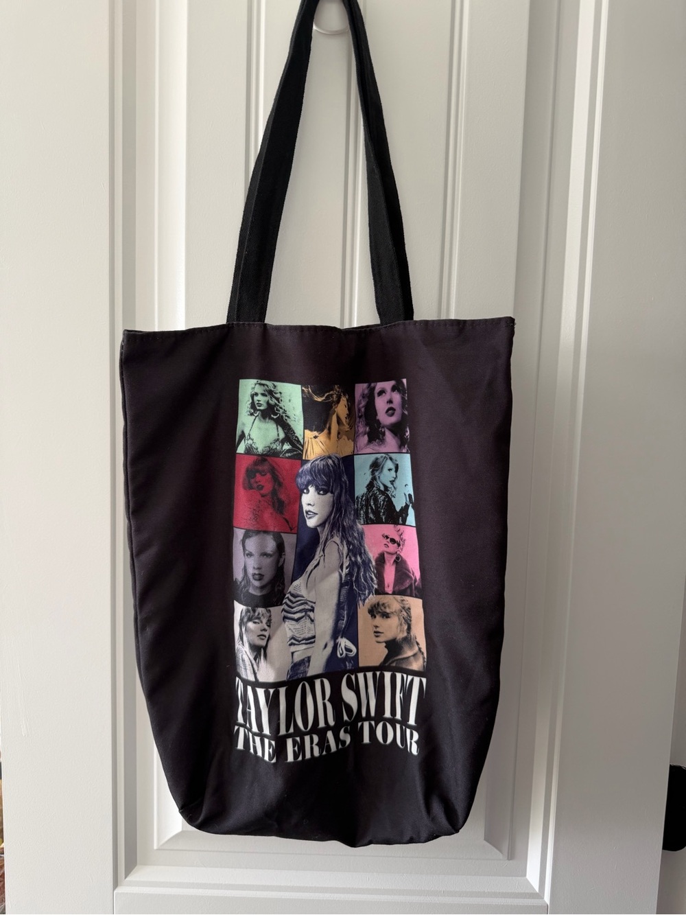 Taylor Swift Black Multicolor Photo-Grid Eras Tour Tote Bag